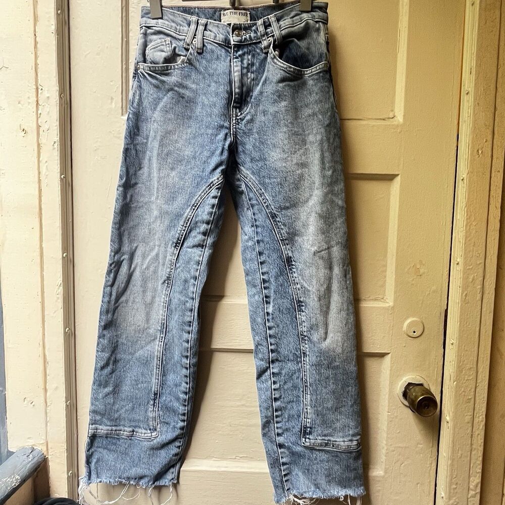 We the Free Risk Taker Jeans Sz 25 Blue Mid Rise Raw Hem Stretch Festival Rodeo